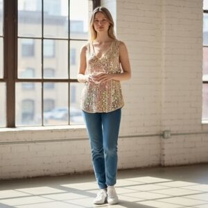 Moulinette Soeurs Sequin Tank Top in Gold and Pink